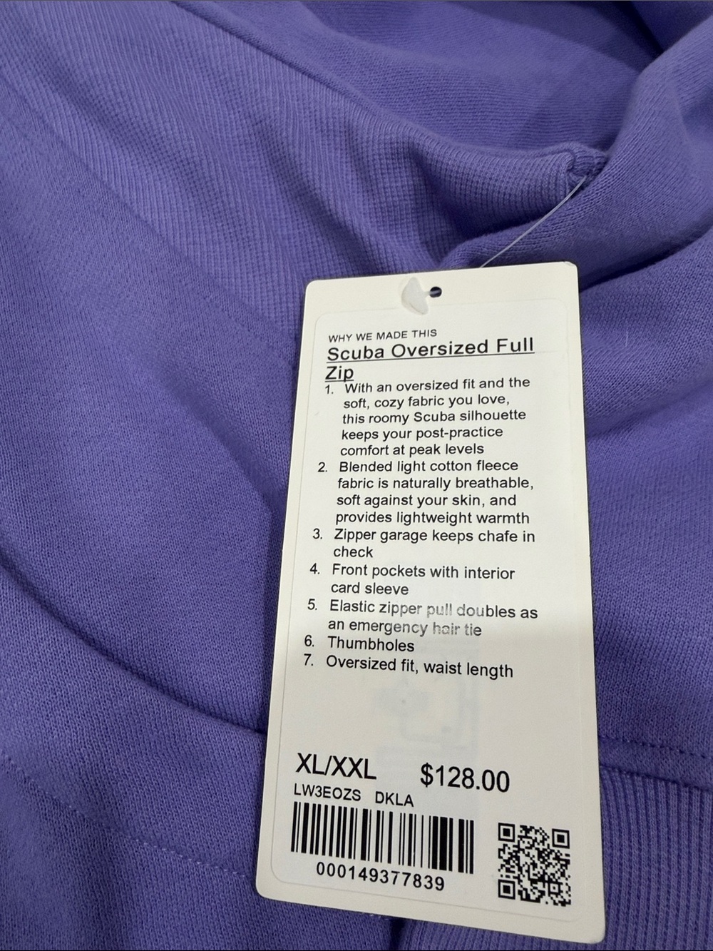 NEW with tags! Lululemon Scuba Oversized Full-Zip Hoodie Dark Lavender XL/XXL - Picture 2 of 7